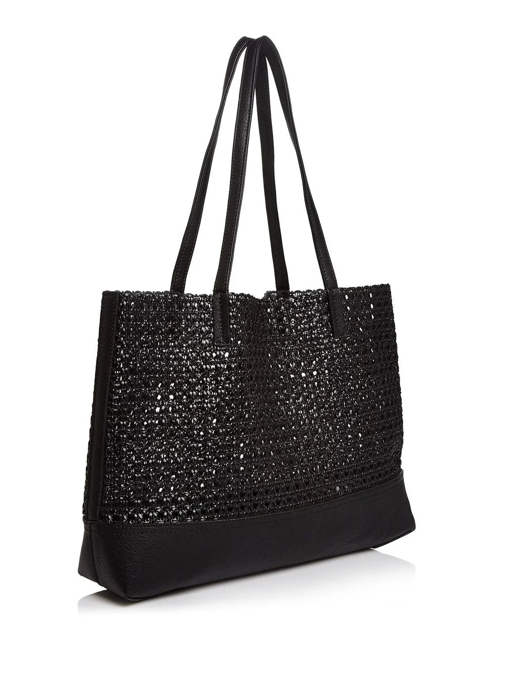 AQUA Women's Black Woven Double Flat Sizetrap Tote Handbag Purse