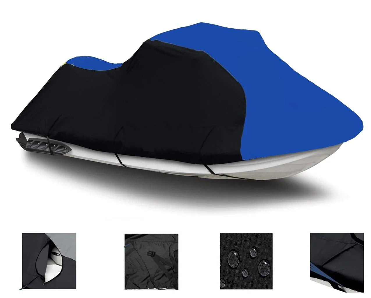 BLACK / BLUE HEAVY-DUTY, 600 DENIER Cover Compatible for Kawasaki ULTRA LX 2007 2008 2009 2010 2011 2012 2013 2014 2015 2016 2017 2018 2019 2020 2021 2022 / ULTRA 250X 2007 2008 Jet Sizeki Cover
