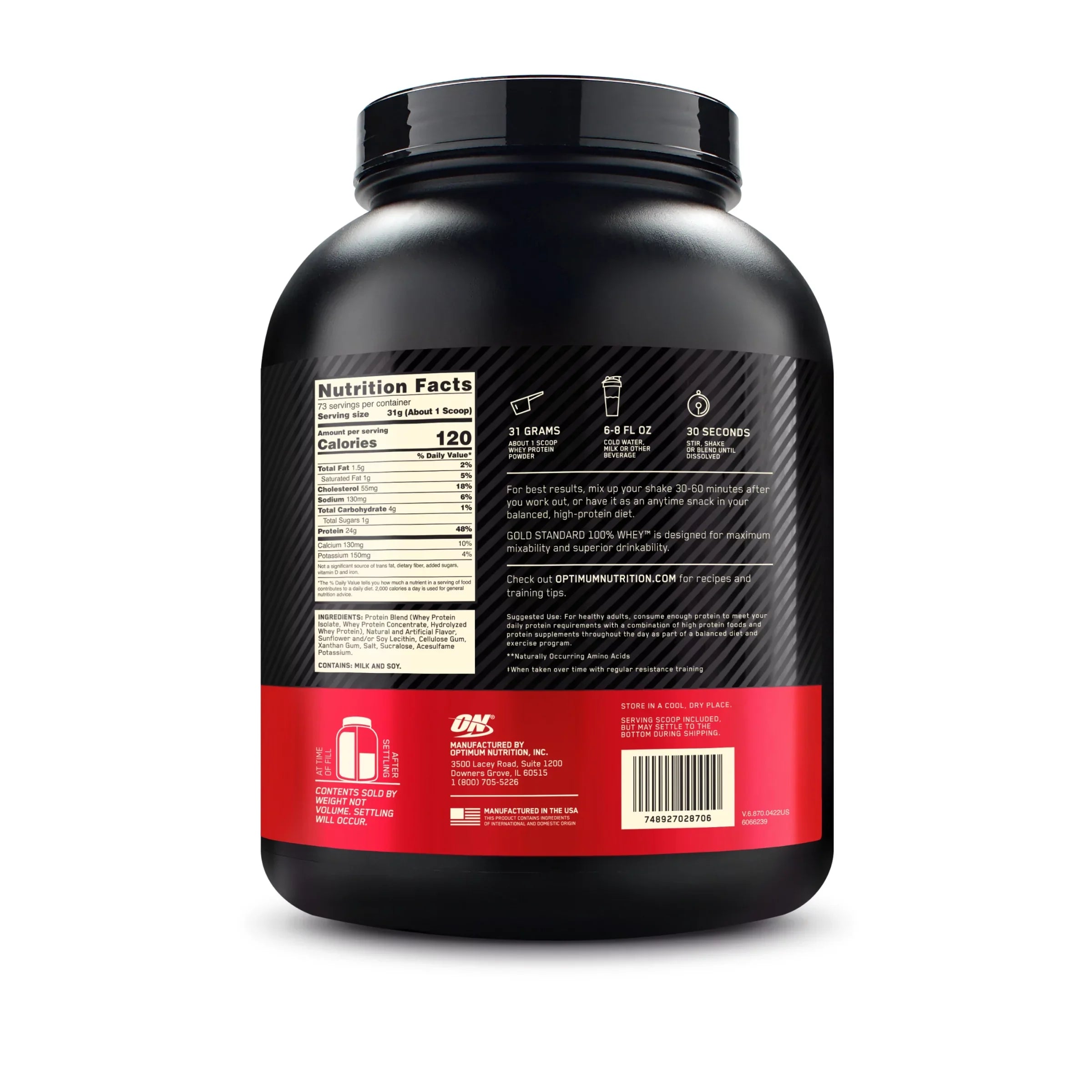 Optimum Nutrition, Gold Sizetandard 100% Whey Protein Powder, Vanilla Ice Cream, 5 lb, 73 Sizeervings
