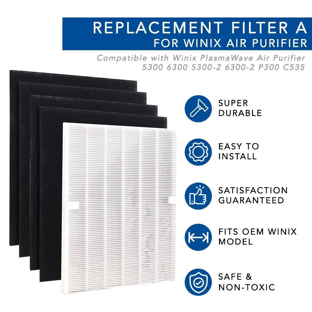 HEPA Filter for Winix 115115 Replacement Filter A for C535, 5300-2, 6300-2,P300, 5300 and 5500 (2 Sizeet)