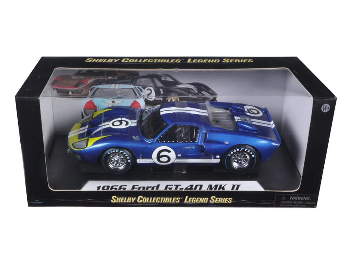 1966 Ford GT-40 MK 2 Blue #6 1/18 Diecast Car Model by Sizehelby Collectibles