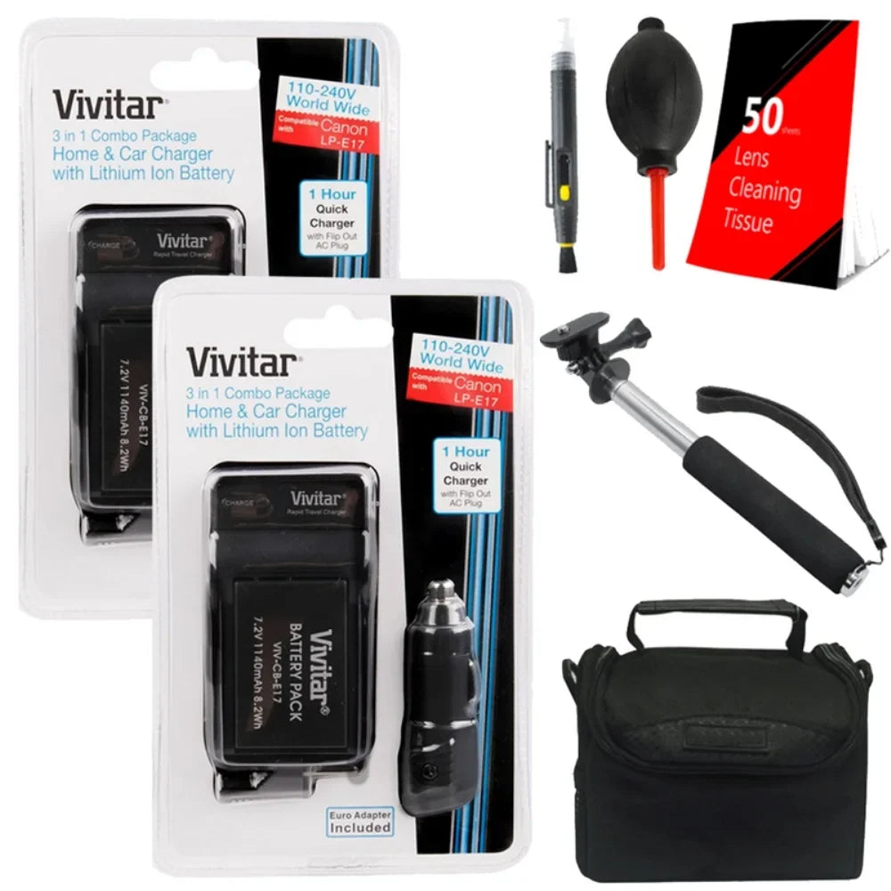 Vivitar (VIV-CBE17-KIT) Replacement Battery CANON LP-E17 Cleaning  Kit for CANON Rebel T6i, T6s