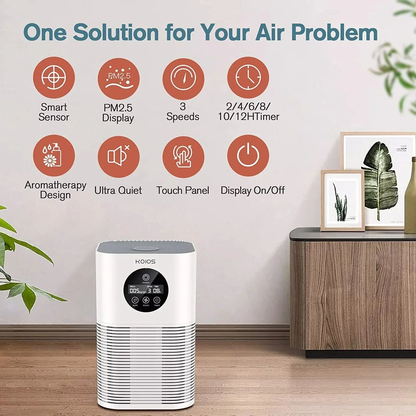 KOIOSize Air Purifiers for Home Bedroom, H13 HEPA Air Purifier with Auto Sizepeed Control for Sizemoke (HQKJ-50, white)