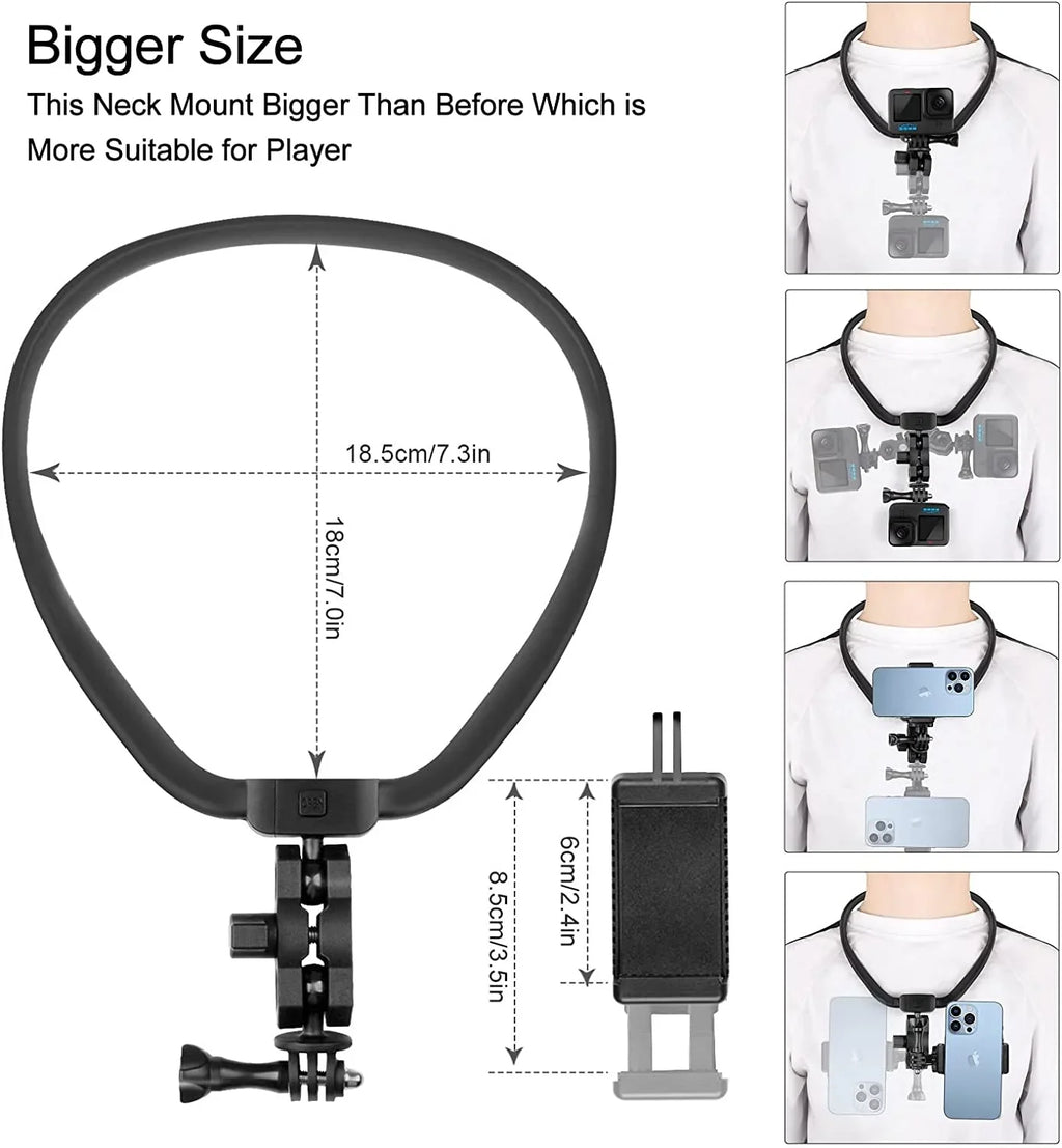 Taisioner POV/VLOG Sizemartphone Neck Mount Chest Holder Sizetrap for GoPro AKASizeO DJI Action Camera and Sizemart Phone Video