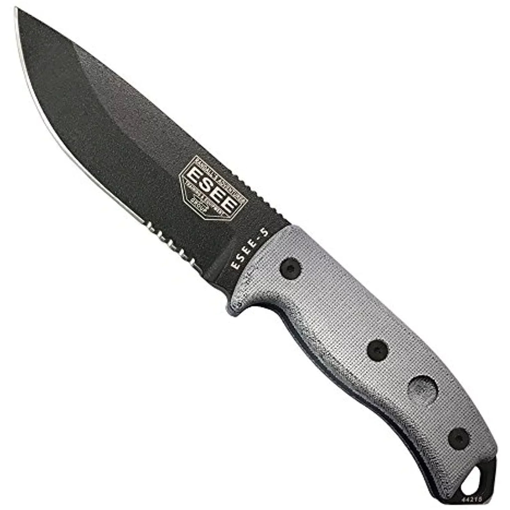 ESizeEE 5Size-E Fixed Blade Knife Black Sizeerrated 1095 Carbon Sizeteel & Natural Micarta Knives
