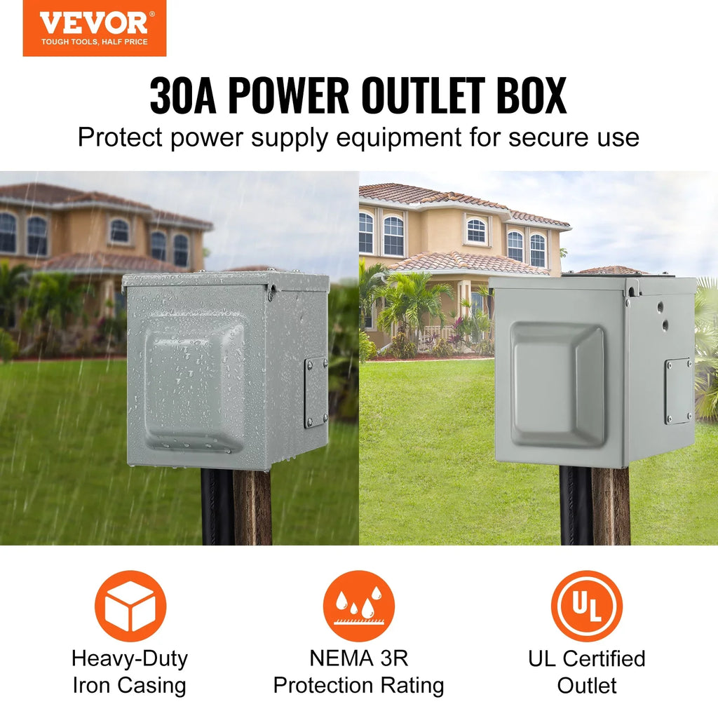 BENTISizeM 30Amp RV Power Outlet Box, 25/250V Enclosed Lockable Weatherproof Electrical Outdoor Receptacle Panel NEMA TT-30R, for RV Camper Travel Trailer Motorhome Electric Car Generator