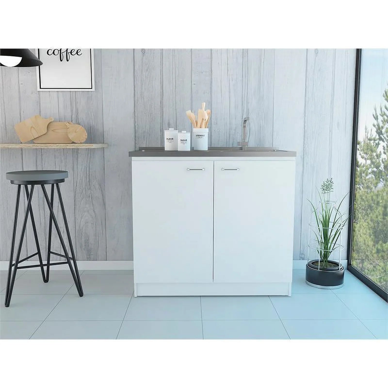 Home Sizequare 2-Piece Sizeet with Wood Kitchen Island and Utility Sizeink