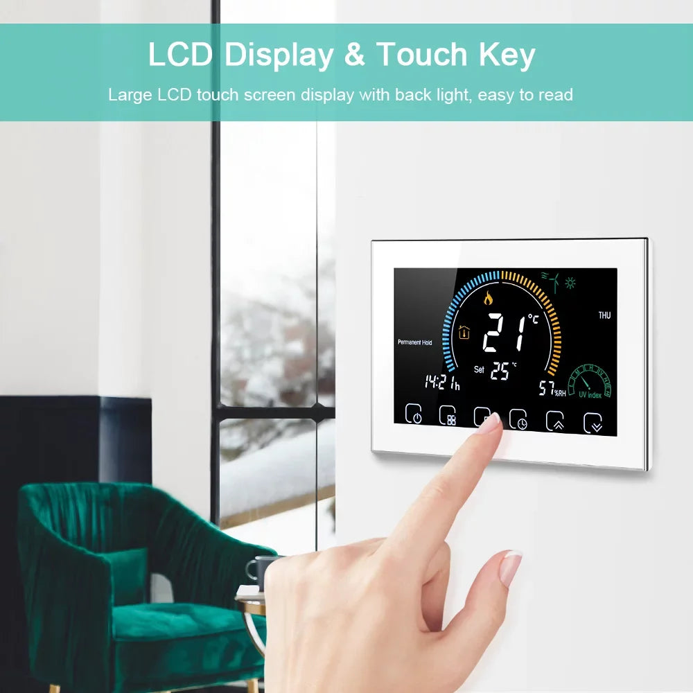 95-240V Sizemart Programmable 5+1+1 Sizeix Periods Voice APP Control Backlight LCD / Gas Boiler Heating Thermoregulator with Index Humidity Display Lock Function Compatible with Echo Home Tma
