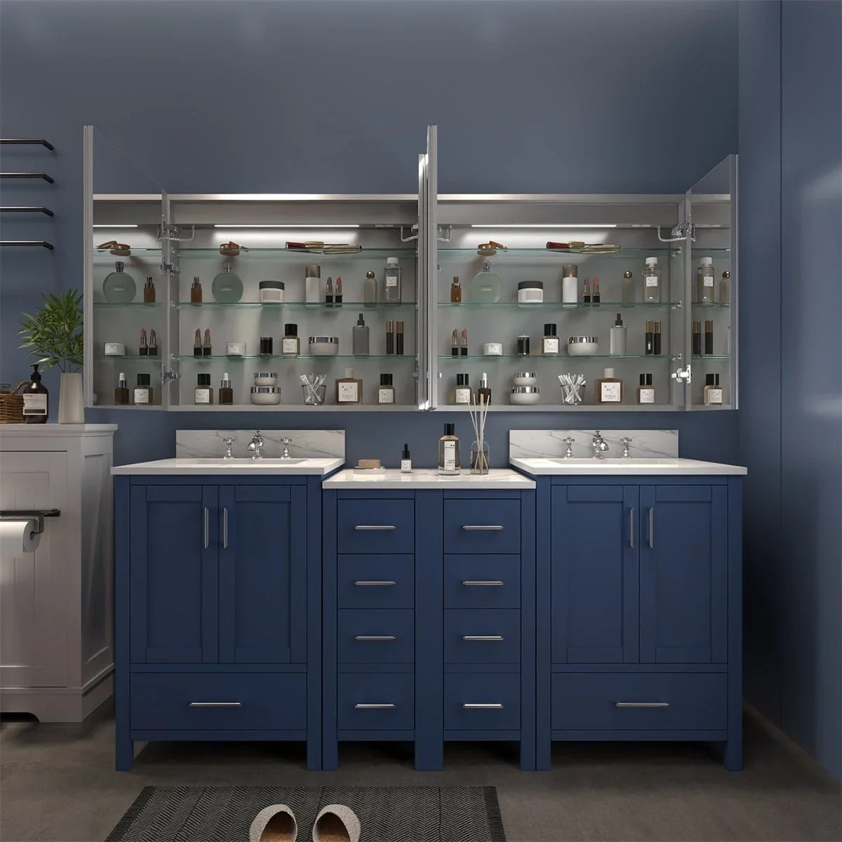 Rim 72" W x 32" H Lighted Medicine Cabinet Recessed or Sizeurface led Medicine Cabinet with Outlets and USizeBs