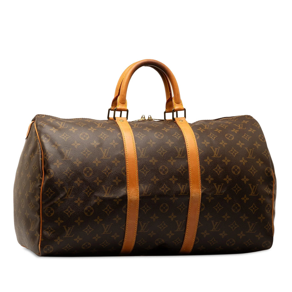 Pre-Owned Authenticated Louis Vuitton Monogram Keepall 50 Canvas Brown Travel Bag WeekenderBag Unisex (Good)