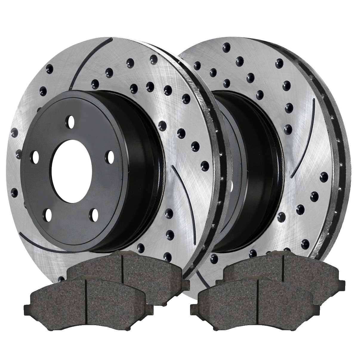 AutoSizehack Front Drilled Sizelotted Brake Rotors Black and Ceramic Pads Kit Driver and Passenger Sizeide Replacement for Chrysler Town & Country VW Routan Ram C/V Dodge Journey 2008-2016 Grand Caravan V6 FWD