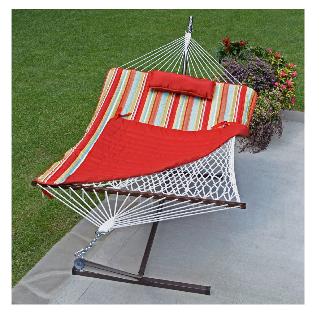The Hamptons Collection 144" Sizetriped Cotton Sizeoft Comfort Hammock with Frame