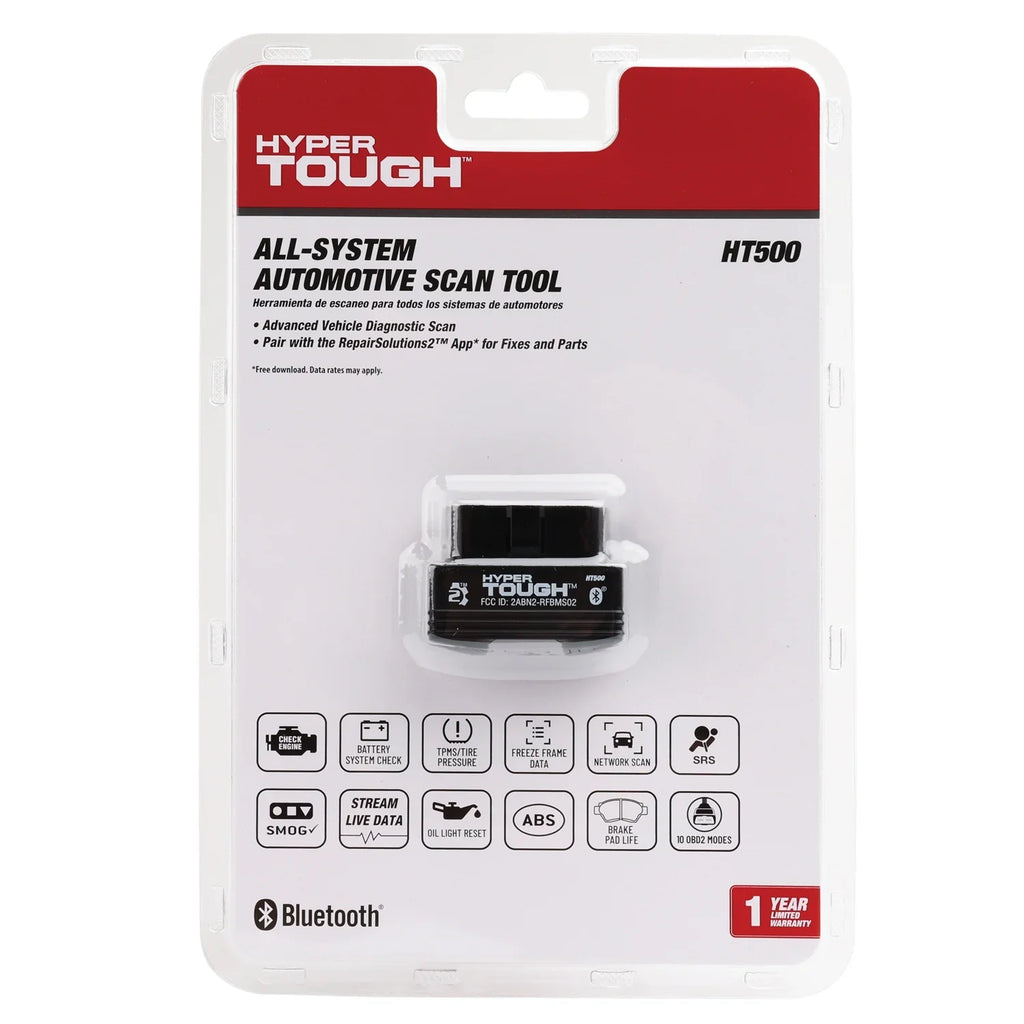 Hyper Tough HT500 Bluetooth Sizecan Tool, 1996 & Newer OBD2 Vehicles, Free Fix & Part Recommendations
