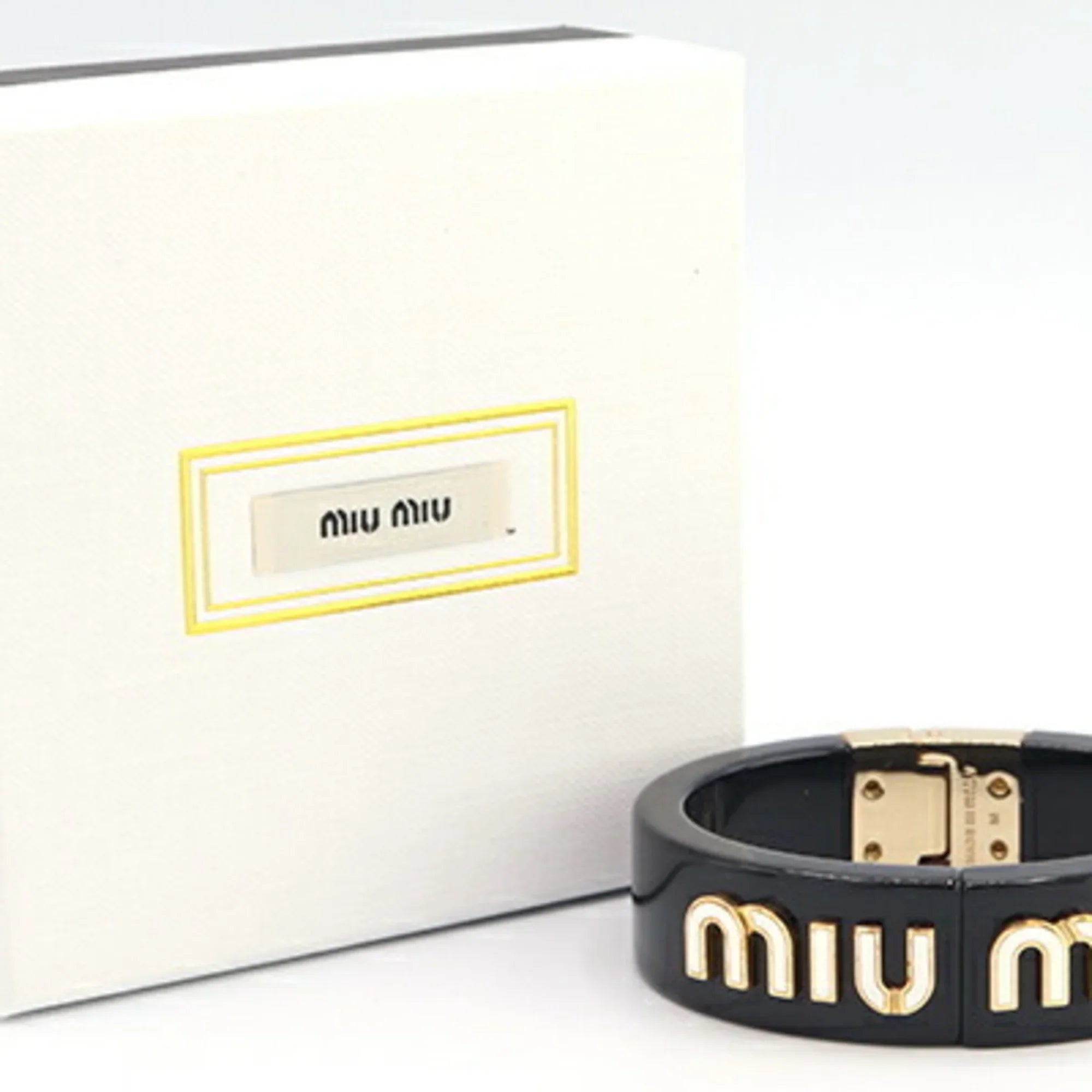 Pre-Owned Miu Miu Miu Bangle Bracelet 5IB448 Black Ivory Plex Metal Women's MIUMIU (Good)