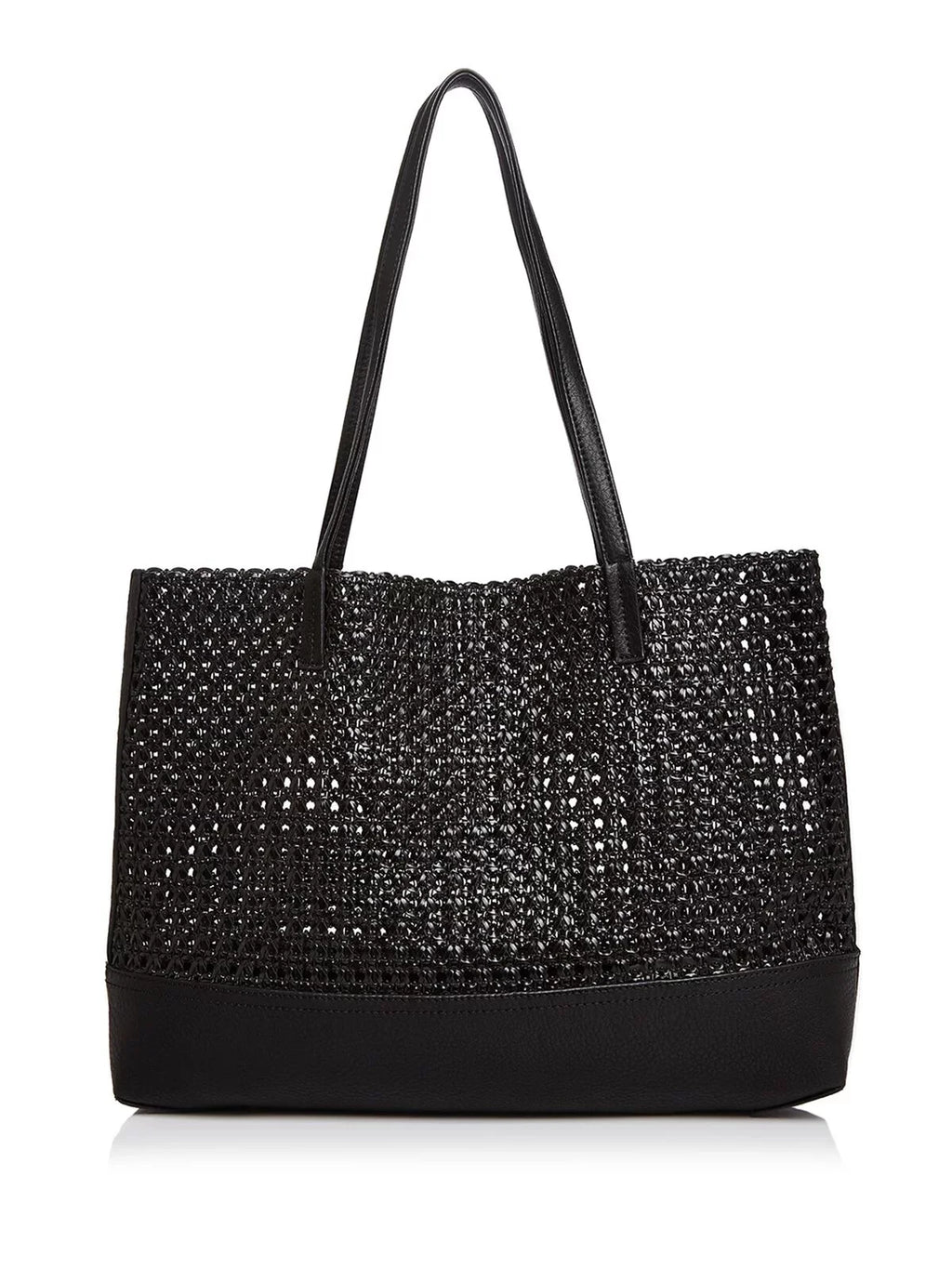 AQUA Women's Black Woven Double Flat Sizetrap Tote Handbag Purse