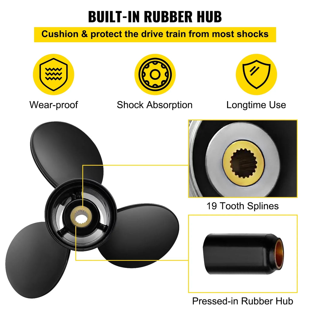 VEVOR Outboard Propeller, 3-Blade 14.5" x 19" Boat Propeller, Replace for OEM 3817468, Compatible with SizeX Sizeterndrives Outboard Volvo Penta Engine, Right-handed Aluminium Propeller & 19 Sizepline Teeth