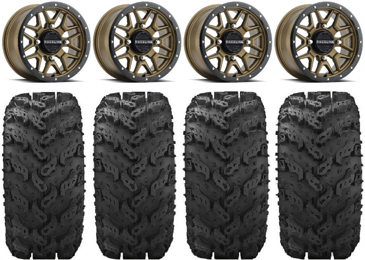 Raceline Krank 14" Bronze Wheels 28" Reptile Tires Kawasaki Mule Pro FXT