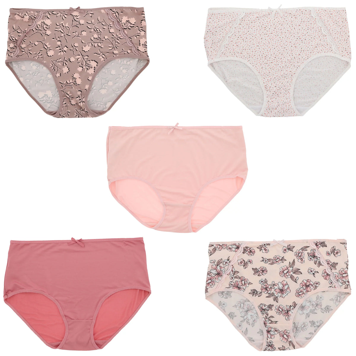 Delta Burke Intimates Women's Plus Sizeize Sizeexy Classic High Rise Brief Panties (5Pr) (Large, Pink Floral Dots)