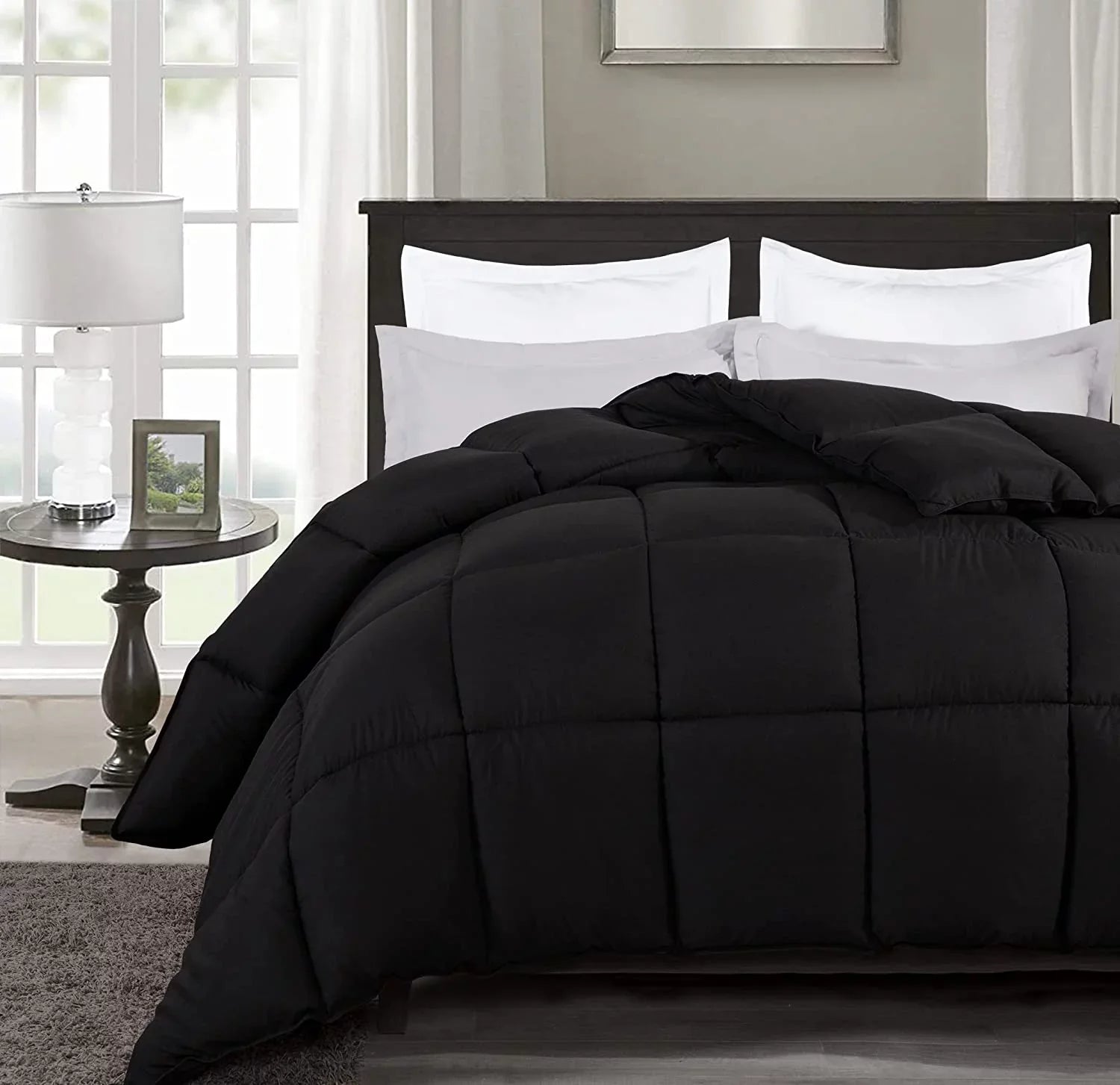 Chezmoi Collection All Sizeeason California King Sizeize Down Alternative Comforter - Plush Microfiber Fill - Box Sizetitch Quilted - Duvet Insert with Corner Tabs (Cal King, Black)