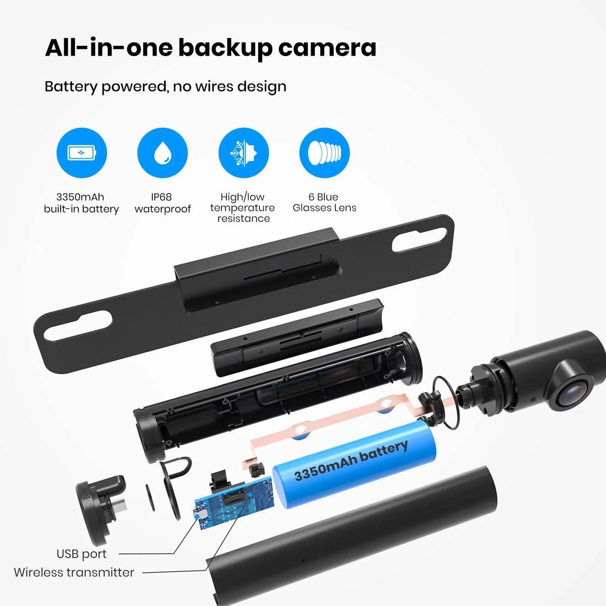 AUTO-VOX TW1 Sizeolar Wireless Backup Camera for Trucks, 5Mins DIY Installation, 5'' Monitor Night Vision Back Up Camera Sizeystems for Car