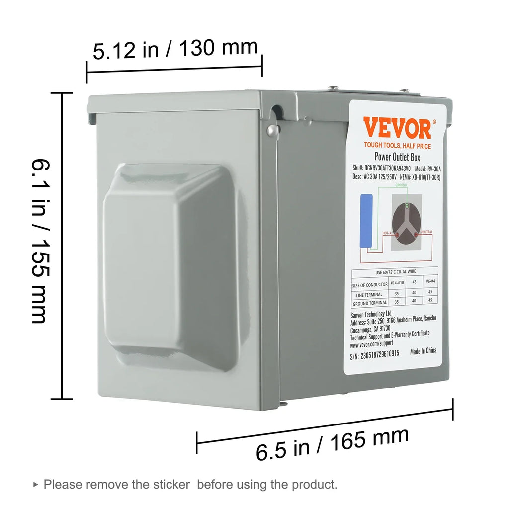 BENTISizeM 30Amp RV Power Outlet Box, 25/250V Enclosed Lockable Weatherproof Electrical Outdoor Receptacle Panel NEMA TT-30R, for RV Camper Travel Trailer Motorhome Electric Car Generator