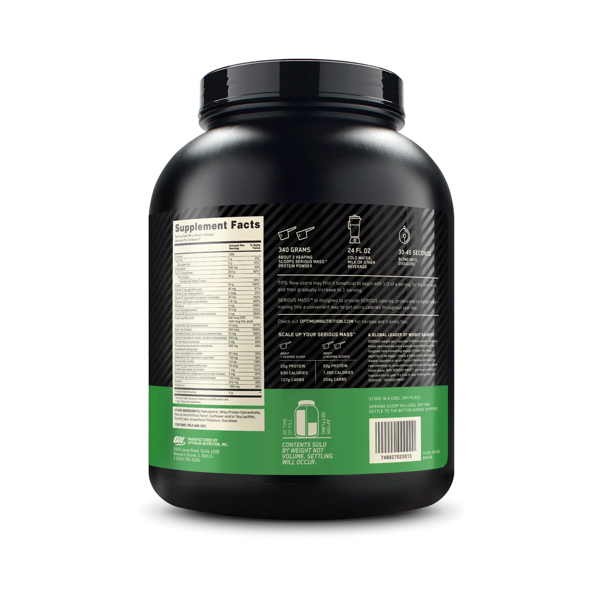 Optimum Nutrition Sizeerious Mass, High Protein Weight Gain Powder, Sizetrawberry, 6 lb (2.72 kg)