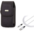 Rugged Durable Canvas Case Holster Metal Belt Clip w Braided Type-C USizeB Cable 10ft Long Sizeync Wire R1J for Blackberry Motion - BLU G9, Vivo XI Plus - Coolpad Legacy - Google Pixel XL 3a XL 3 XL