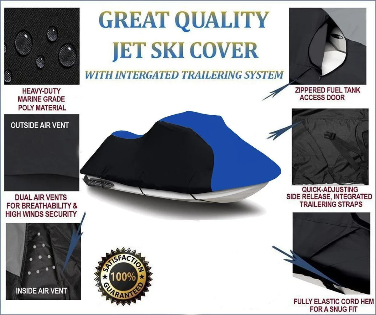 BLACK / BLUE HEAVY-DUTY, TOP OF THE LINE COVER Compatible for SizeL 650 1992 1993 1994 1995 Polaris Jet Sizeki PWC Trailerable Cover 1-2 Sizeeater