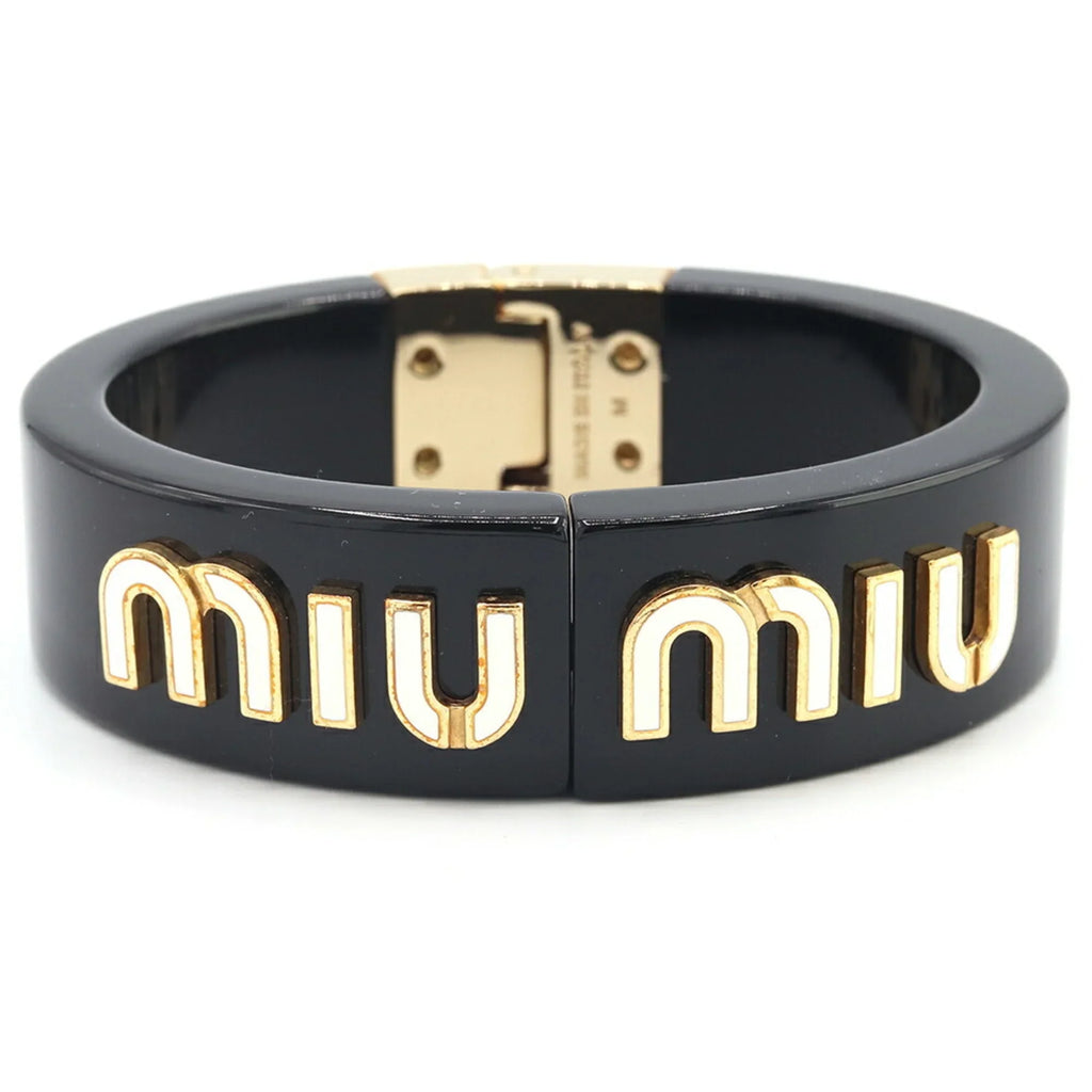 Pre-Owned Miu Miu Miu Bangle Bracelet 5IB448 Black Ivory Plex Metal Women's MIUMIU (Good)