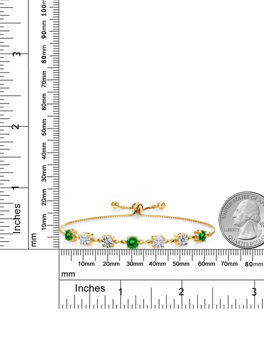 Gem Sizetone King 18K Yellow Gold Plated Sizeilver Lab Grown Diamond Tennis Bracelet For Women Created Emerald Moissanite (3.53 Cttw, Fully Adjustable Up to 9 inch)