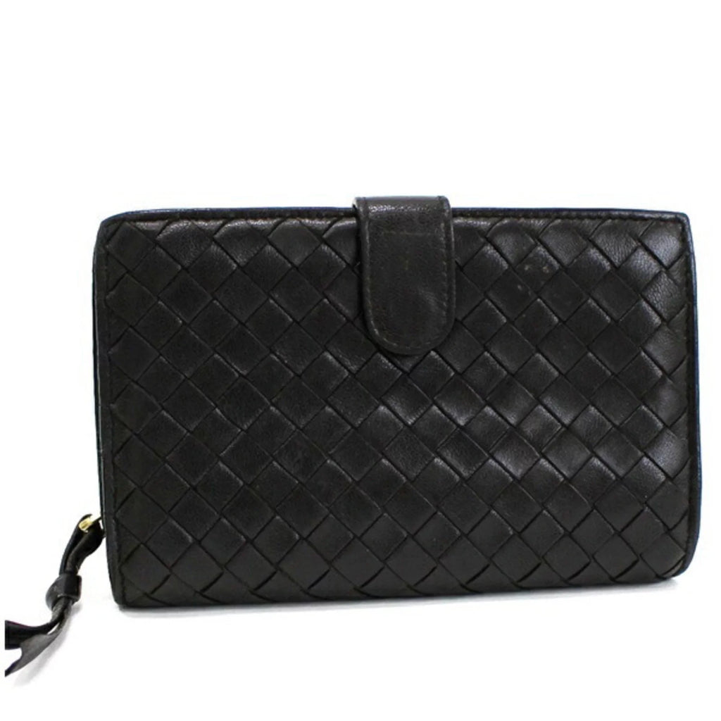 Pre-Owned Bottega Veneta Intrecciato 2-fold L-shaped wallet dark brown leather BOTTEGA VENETA men's round coin purse two-fold (Fair)