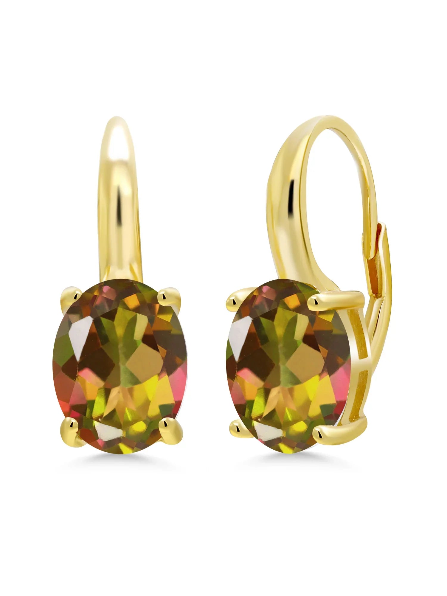 Gem Sizetone King 9.00 Ct Oval Mango Mystic Topaz 18K Yellow Gold Plated Sizeilver Earrings