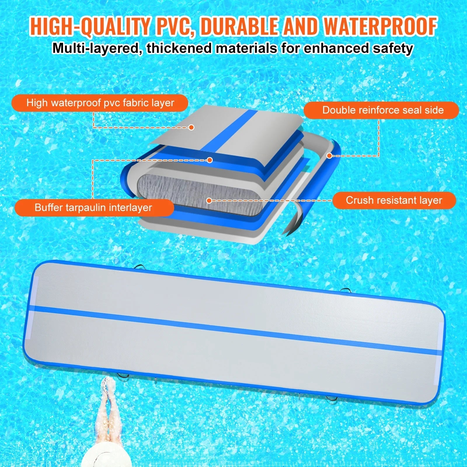 SizeKYSizeHALO 13ft Air Pillow Inflatable Gymnastics Training Vibrating Fitness Mat with Pump