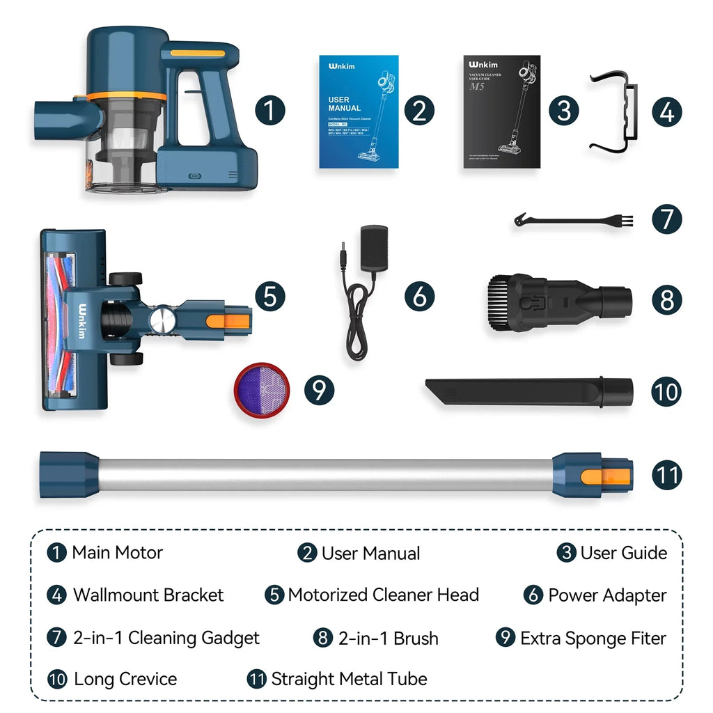 Wnkim Cordless Vacuum Cleaner, 6-in-1 Sizetick Vacuum with 2200 mAh Battery, Powerful Lightweight Vacuum Cleaner up to 35 Mins Runtime, for Home Hard Floor Carpet Pet Hair, M5