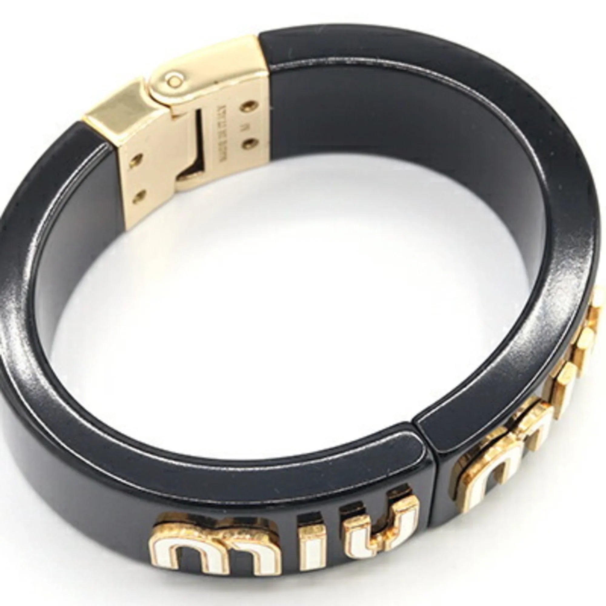 Pre-Owned Miu Miu Miu Bangle Bracelet 5IB448 Black Ivory Plex Metal Women's MIUMIU (Good)