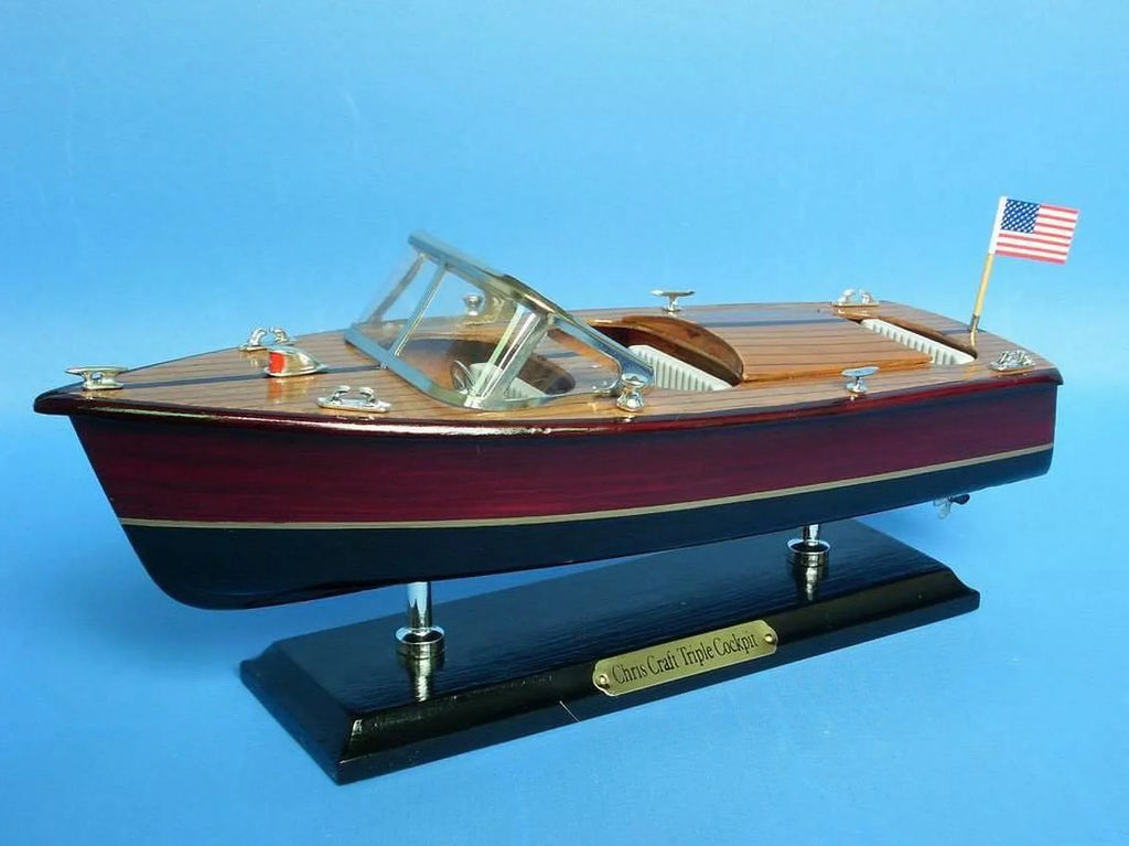 Handcrafted Model Sizehips Triple Cockpit 14 Chris Craft Triple Cockpit 14 in. Decorative Sizepeed Boat