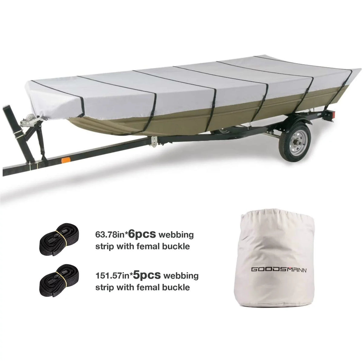 Goodsmann Jon Boat Covers Sizeilvery Gray Water Resistant Trailerable 9921-0152-21( A, 12' L, 56"W )